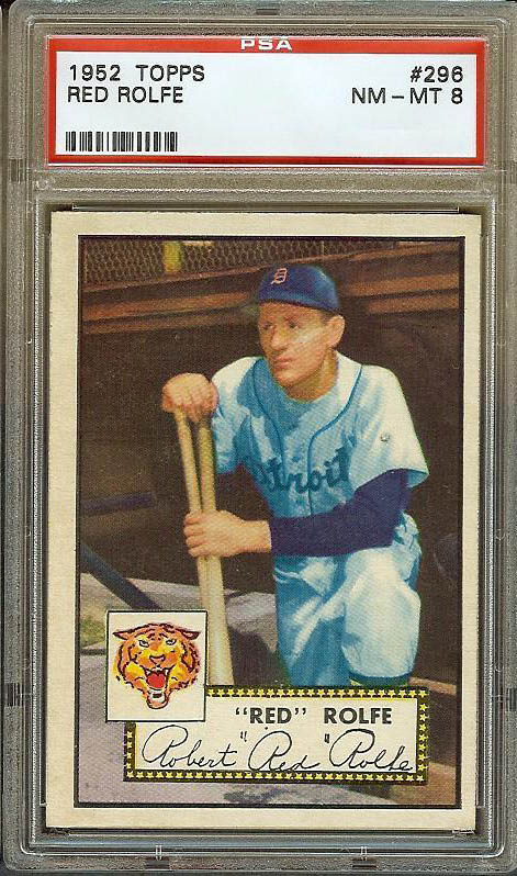 1952 topps #296 Red Rolfe PSA 8